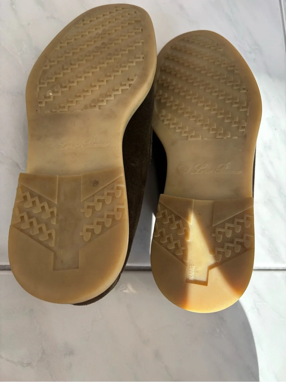 Loro Piana Olive Suede Penny Loafers with Gum Sole
